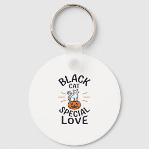 Zwarte Kat Speciale Liefde Halloween Kat Vectoront Sleutelhanger