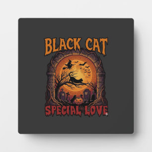 Zwarte Kat Speciale Liefde Halloween Maan Heks Pom Fotoplaat