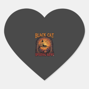 Zwarte Kat Speciale Liefde Halloween Maan Heks Pom Hart Sticker