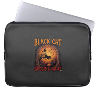 Zwarte Kat Speciale Liefde Halloween Maan Heks Pom Laptop Sleeve