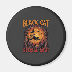 Zwarte Kat Speciale Liefde Halloween Maan Heks Pom Magneet