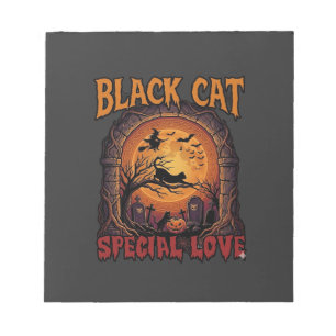 Zwarte Kat Speciale Liefde Halloween Maan Heks Pom Notitieblok