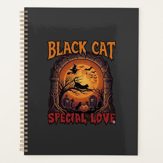 Zwarte Kat Speciale Liefde Halloween Maan Heks Pom Planner (Voorkant)