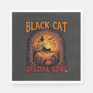Zwarte Kat Speciale Liefde Halloween Maan Heks Pom Servet
