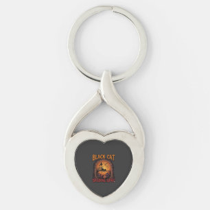 Zwarte Kat Speciale Liefde Halloween Maan Heks Pom Sleutelhanger