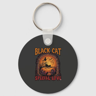 Zwarte Kat Speciale Liefde Halloween Maan Heks Pom Sleutelhanger