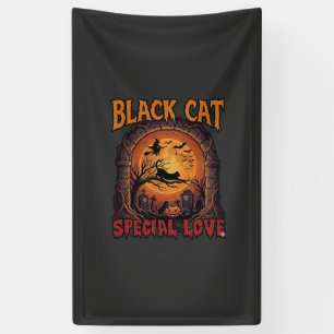 Zwarte Kat Speciale Liefde Halloween Maan Heks Pom Spandoek