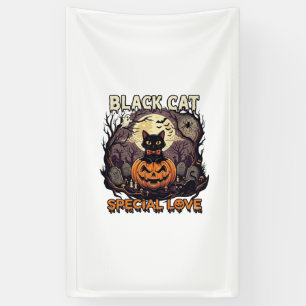Zwarte Kat Speciale Liefde Halloween Pompoen Volle Spandoek