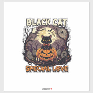 Zwarte Kat Speciale Liefde Halloween Pompoen Volle Sticker