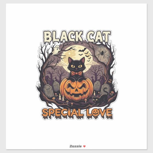 Zwarte Kat Speciale Liefde Halloween Pompoen Volle Sticker (Vel)