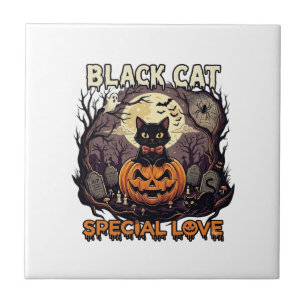 Zwarte Kat Speciale Liefde Halloween Pompoen Volle Tegeltje