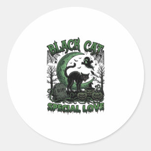 Zwarte Kat Speciale Liefde Haloween Halve Maan Gee Ronde Sticker