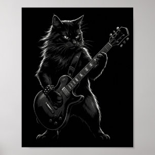 Zwarte kat speelt elektrische gitaar gotische rock poster