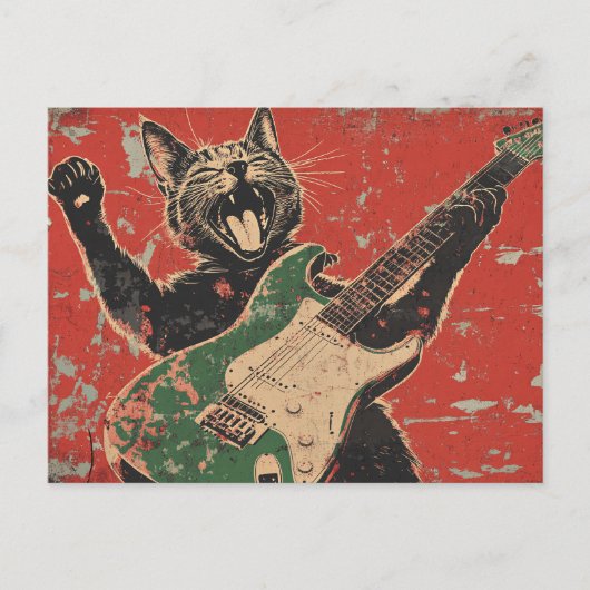 ZWARTE KAT SPEELT GITAAR BRIEFKAART (Voorkant)