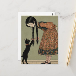 Zwarte Kat Speelt Met Vlechten Briefkaart
