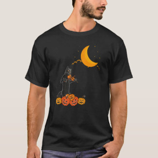Zwarte Kat Speelt Viool Op Halloween Nacht Griezel T-shirt
