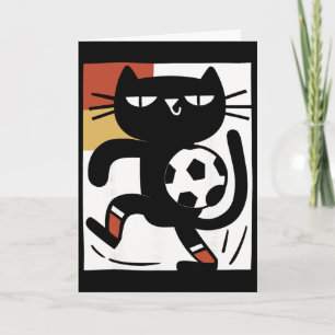 Zwarte Kat Speelt Voetbal Grappige Voetbal Cartoon Kaart