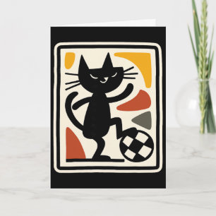 Zwarte Kat Speelt Voetbal Retro Sportstijl Kunstwe Kaart