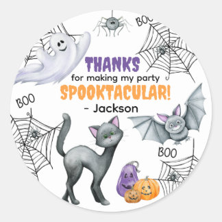Zwarte Kat Spinnenweb & Geesten Halloween Ronde Sticker