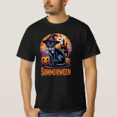 Zwarte Kat Spookachtige Cute Kunst Summerween T-shirt (Voorkant)