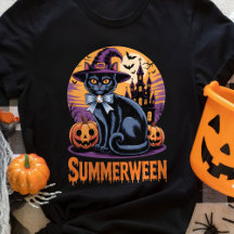 Zwarte Kat Spookachtige Cute Kunst Summerween