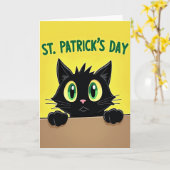 Zwarte Kat St. Patrick's Dag Kaart (Gele Bloem)
