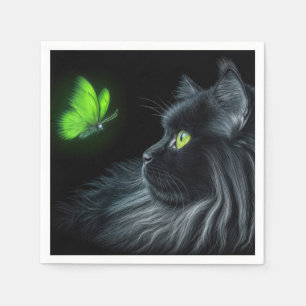 Zwarte Kat Staart naar een Lichtgevende Groene Vli Servet