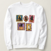 Zwarte Kat Stamps Dames Halloween Sweatshirt | Cu (Design voorkant)