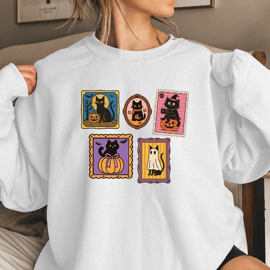 Zwarte Kat Stamps Dames Halloween Sweatshirt | Cu