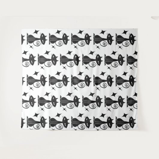 Zwarte kat Starburst Mid Century Moderne Muur Wandkleed (Voorkant (horizontaal))