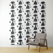 Zwarte kat Starburst Mid Century Moderne Muur Wandkleed (In situ)