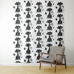 Zwarte kat Starburst Mid Century Moderne Muur Wandkleed