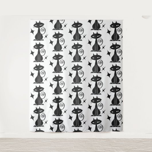 Zwarte kat Starburst Mid Century Moderne Muur Wandkleed (Voorkant)