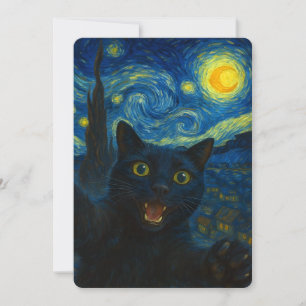 Zwarte Kat Starnacht Van Gogh Kat Selfie Kaart