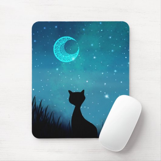 zwarte kat Starry sky Muismat (Met muis)