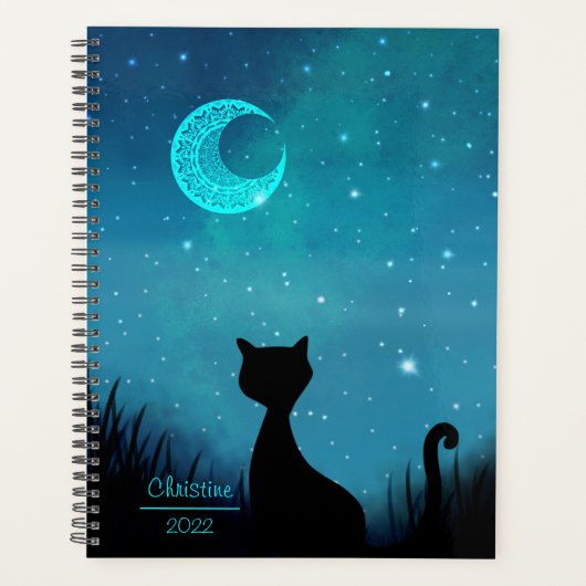 zwarte kat Starry sky naam en jaar Planner (Voorkant)