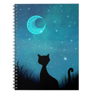 zwarte kat Starry sky Notitieboek