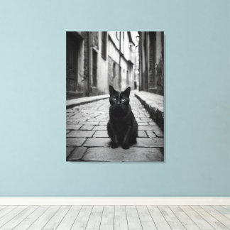Zwarte Kat Steeg Canvas Muurkunst Afdruk