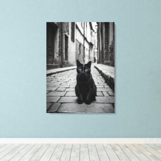 Zwarte Kat Steeg Canvas Muurkunst Afdruk (Insitu (Houten vloer))