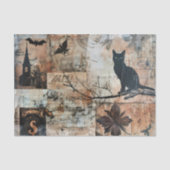 Zwarte Kat Stempels Vintage Halloween Decoupage Tissuepapier (Voorkant)