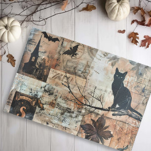 Zwarte Kat Stempels Vintage Halloween Decoupage Tissuepapier