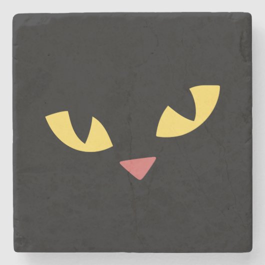 Zwarte kat stenen onderzetter (Voorkant)