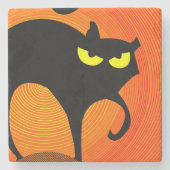Zwarte kat stenen onderzetter (Voorkant)
