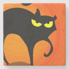 Zwarte kat stenen onderzetter