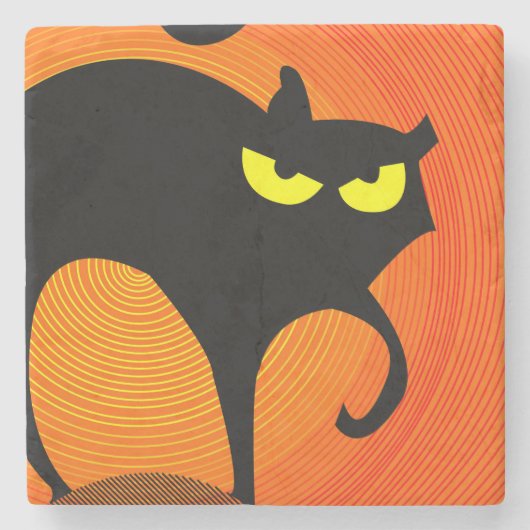 Zwarte kat stenen onderzetter (Voorkant)