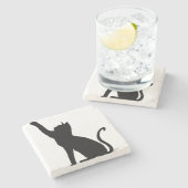 Zwarte kat stenen onderzetter (Zijkant)