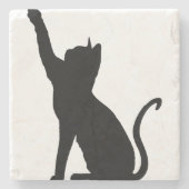 Zwarte kat stenen onderzetter (Voorkant)