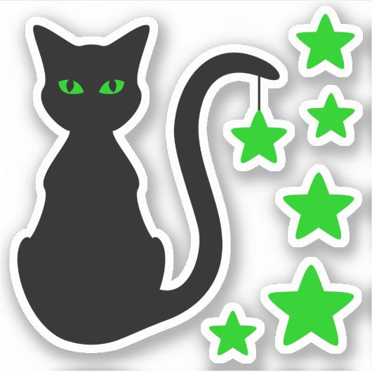 Zwarte Kat Sterren Vinyl Stickers (Voorkant)