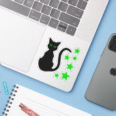 Zwarte Kat Sterren Vinyl Stickers (Laptop met iPhone)