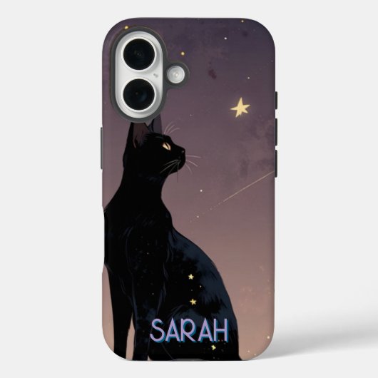 Zwarte Kat Sterrennacht Hemelse Katachtige Kunstca Case-Mate iPhone Case (Achterkant)